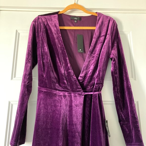 LULUS JACINDA velvet maxi dress long sleeve in size s | new with tags | purple - Picture 3 of 5
